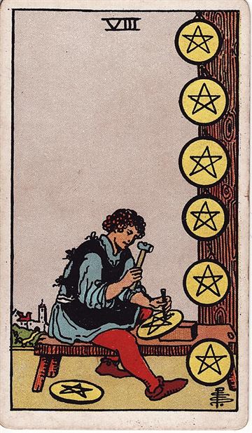 펜타클 8(Eight of Pentacles) 타로카드